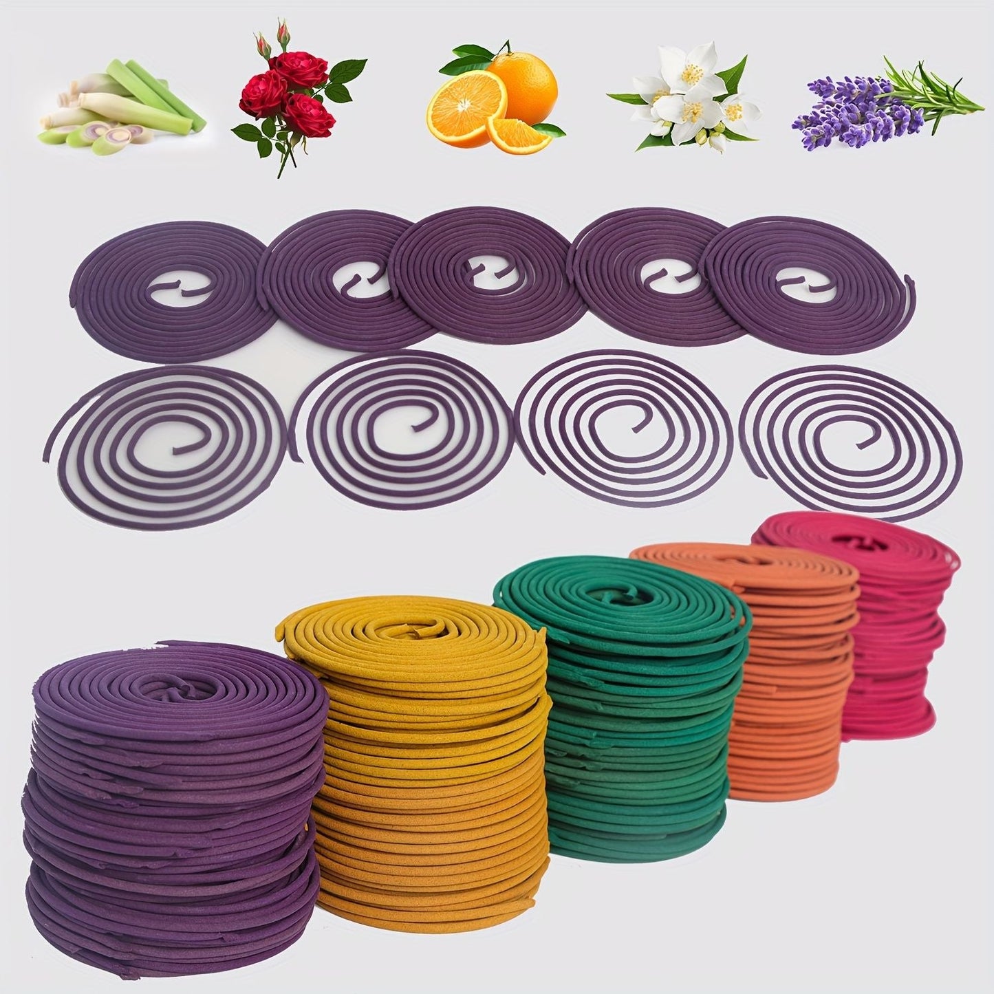 50pcs Spiral Incense, Lemongrass, Rose, Jasmine, Lavender Orange Aromatherapy Coils, Burning Time 3-4 Hours Suitable for Air Purification, Yoga, Meditation,, Best Gift Choice, Fitness, Home Relaxation