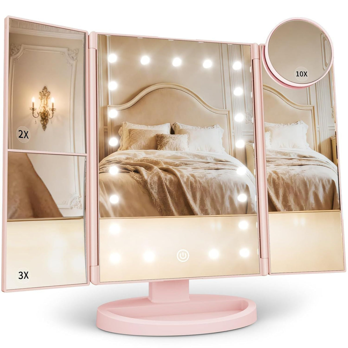 Makeup Mirror, Vanity Mirror with Lights, 2X/3X/10X Magnification, Touch Control, Trifold, Dual Power Supply, Gifts Mothers Day for Mom,Gifts for Women, Wife, Girls,Dorm Room Essentials
