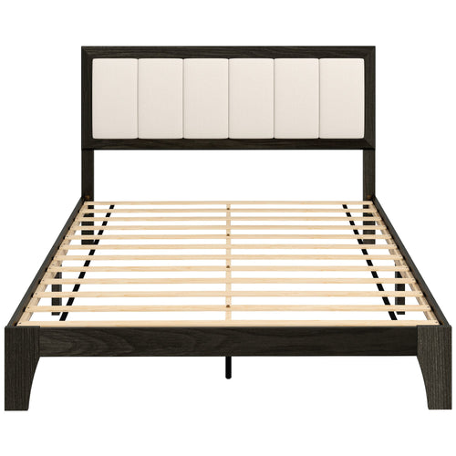 Full Bed Frame with Headboard Full Size Platform Bed Frame with Wooden Slats No Box Spring Needed Easy Assembly Walnut