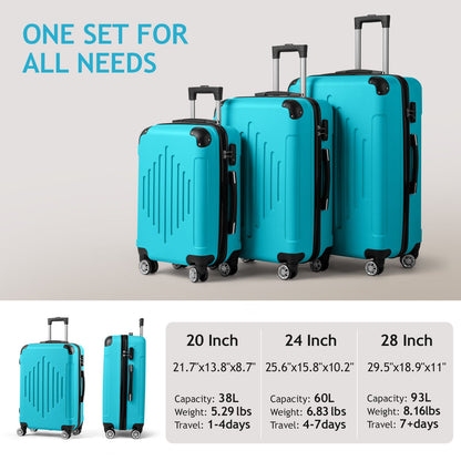 7DAY'S Trolley 3 - Piece Suitcase Set, Carry - On Suitcase Set Hard Shell Lightweight Spinner with TSA Lock, Purple, Green, Yellow, Blue - 7DAY'S