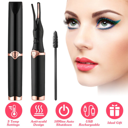 2 In 1 Clip Comb Heated Eyelash Curler Electric Mini Lash Curler Natural Eye Lash Makeup Tool with 3 Temp Settings 15Mins Shutdown