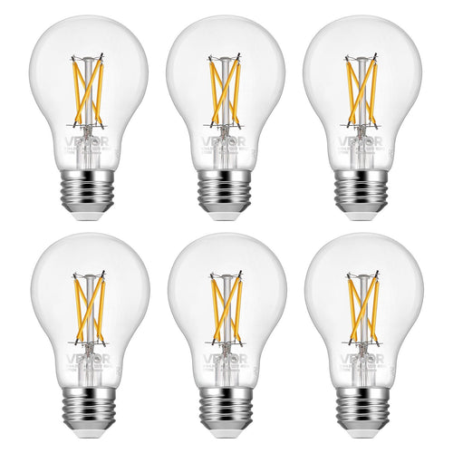 VEVOR 6 Pack Edison Bulbs LED, A19 Vintage Edison Light Bulbs, 4.5W Dimmable 450 Lumens, 2700K Warm White, E26 Base LED Filament Bulb, Antique Glass Style for Home, Bedroom, Office, Farmhouse,CRI80+