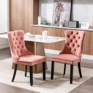 Modern High-end Tufted Solid Wood Contemporary Velvet Upholstered Dining Chair with Wood Legs Nailhead Trim 2-Pcs Set