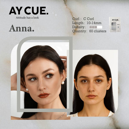AYCUE #ANNA# Self-adhesive Lash Clusters C Curl 10-14mm 60 Clusters Glue-free Eyelashes Extensions for Natural Look Easy Application Lightweight & Reusable Cosmetic