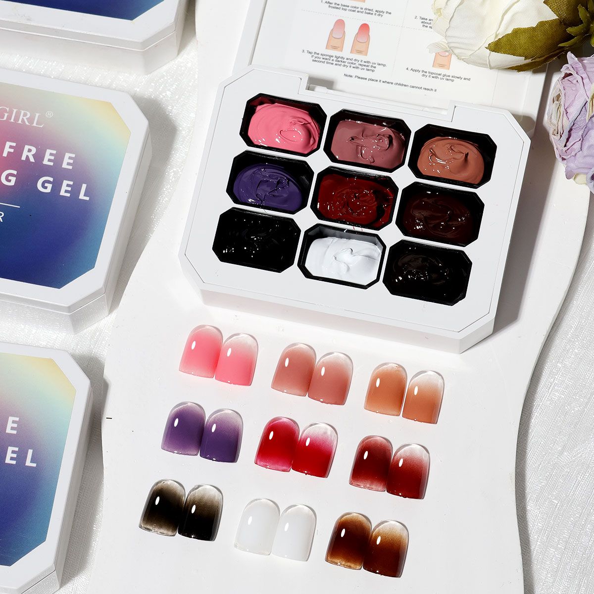 Limegirl Gradient Painting Gel, 9 Bright Colors Ombre GelNail Polish for Pigment Pat Nails Nails French ManicureSoak Off UV Set