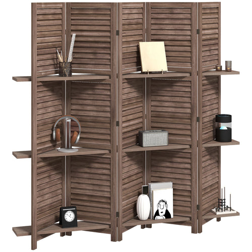 Functional 67" Tall Wood Room Divider & Storage Solution - 5 Panel Privacy Screen with Shelving - Perfect for Bedrooms