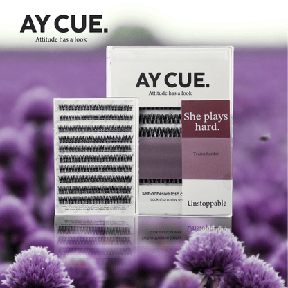 AYCUE #SHE PLAYS HARD# Self-adhesive Lash Clusters C Curl 10-16mm 120 Clusters Glue-free Eyelashes Extensions for Natural Look Easy Application