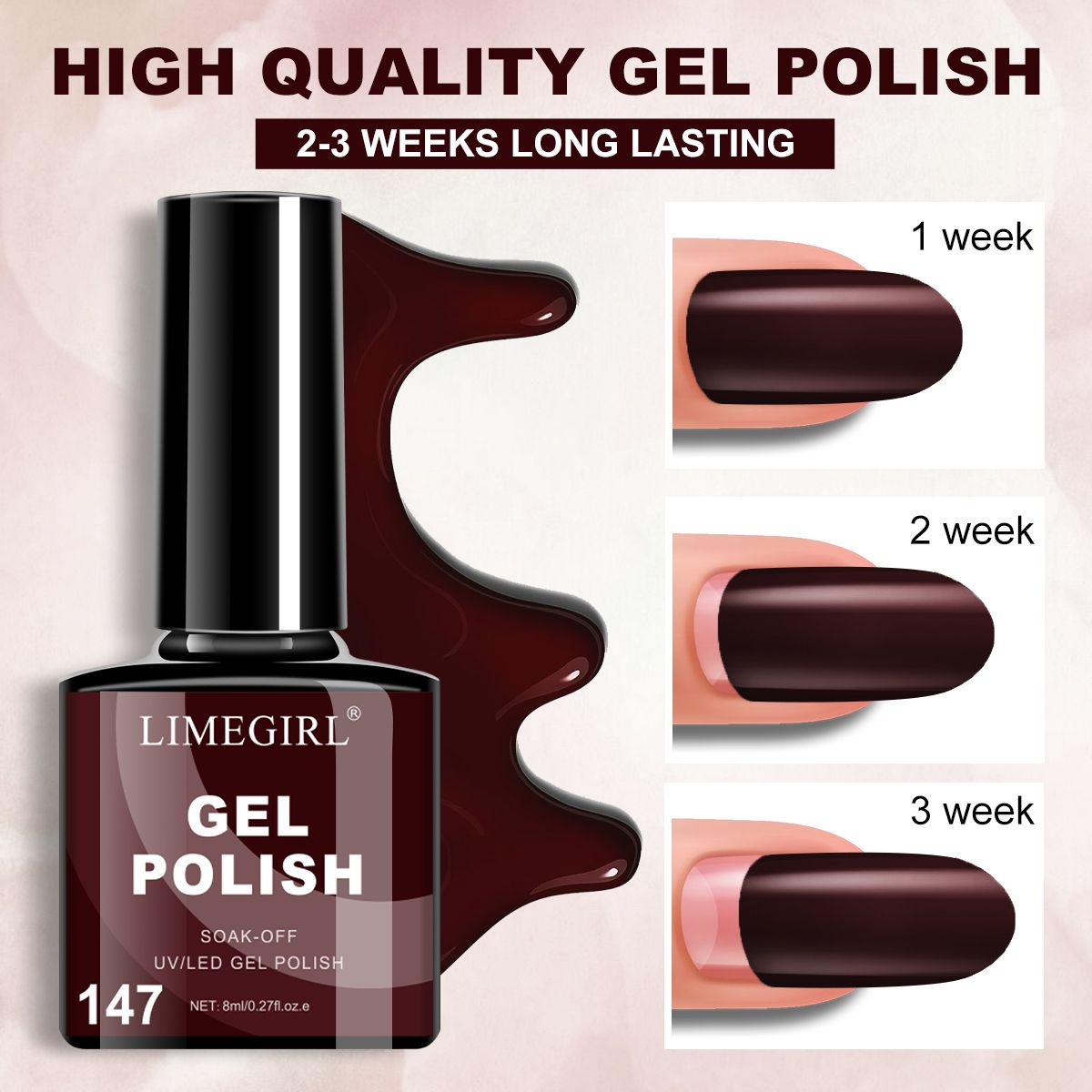LIMEGIRL 6pcs Gel Polish Set 6 Vibrant Colors UV Gel NailPolish Red Blue Green Hema TMPTA TPO 3-free AllSeasons NailGel for Christmas Gift Women Girls