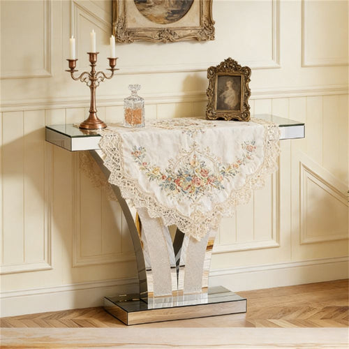 Mirror console table, modern entrance table, foyer table, storage desk, unique V-shaped design
