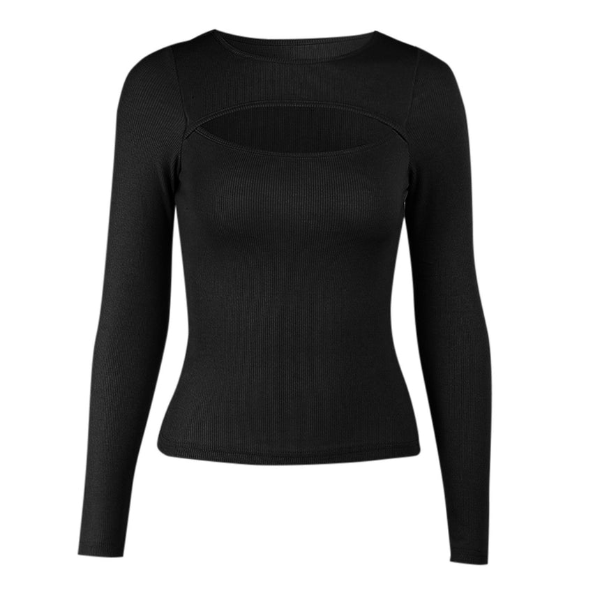 Autumn Sexy Women Blouses Chest Cutout Long-sleeved Ribbed Solid Color Tops Women Casual Tops Sexy Hollow Out Blouses