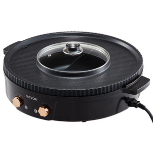 VEVOR Hot Pot with Grill, 1800W 2-in-1 Electric Smokeless Grill and Hot Pot, Korean BBQ Shabu Shabu Hotpot with Separate Dual Temperature Control, Non-stick Pan, for 2-8 People Family Dining