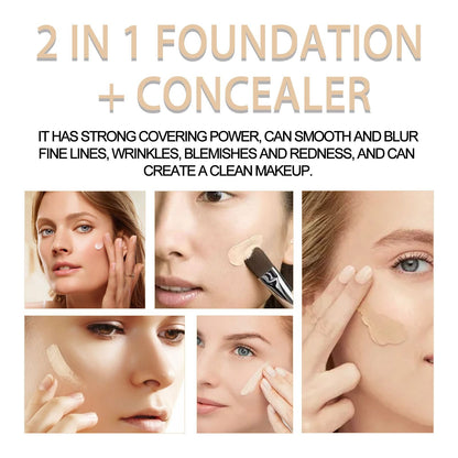 Jaysuing 2 In 1 Foundation + Concealer, Blemish Print Natural Concealer Long-Lasting Makeup Invisible Pore Concealer