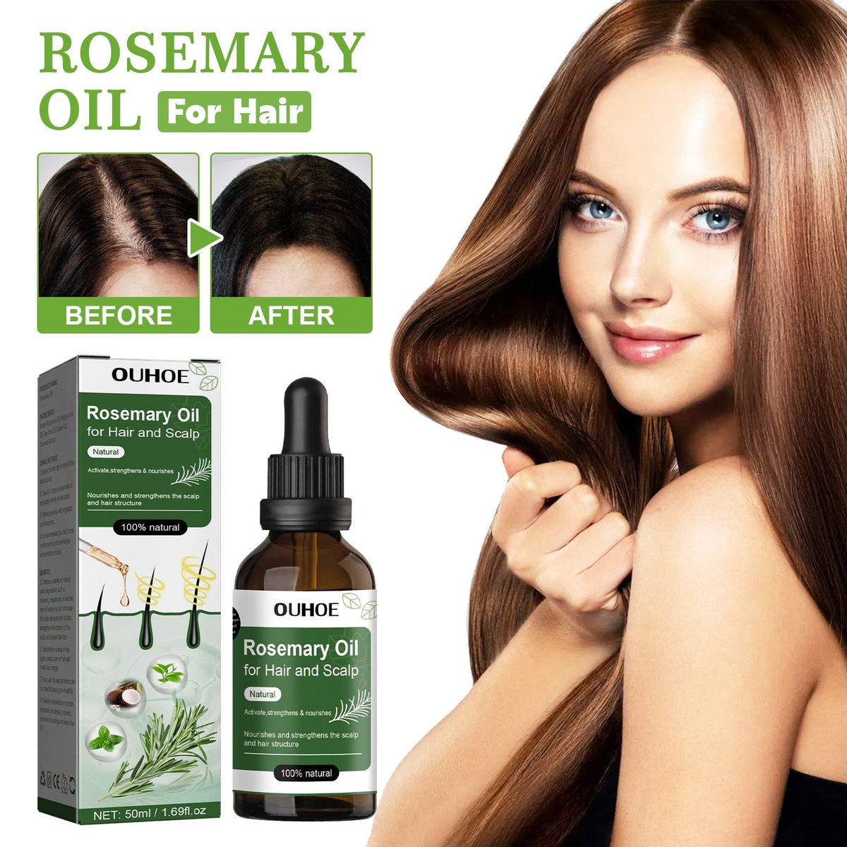 OUHOE Hair Care Rosemary Oil, Anti-Loss Hair Nourish And Strengthen Hair Care Essential Oil