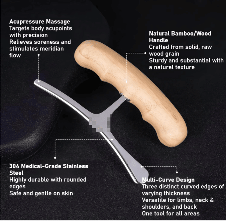 Gua Sha Scraping Tool Soft Tissue Massage Tool with Natural Wooden Handle for Muscle Relaxation Wholesale Myofascial Release and Post-Workout Recovery Suitable for Back Neck Shoulders and Legs