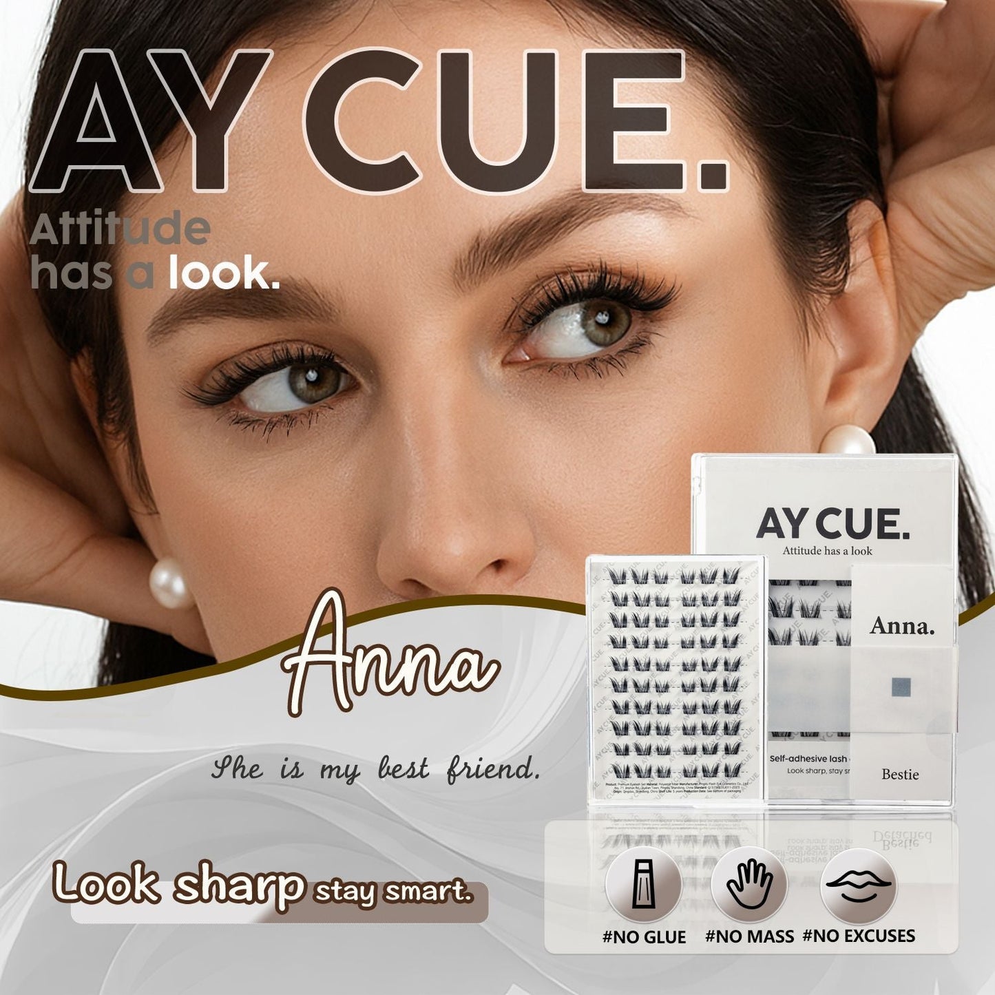 AYCUE #ANNA# Self-adhesive Lash Clusters C Curl 10-14mm 60 Clusters Glue-free Eyelashes Extensions for Natural Look Easy Application Lightweight & Reusable Cosmetic