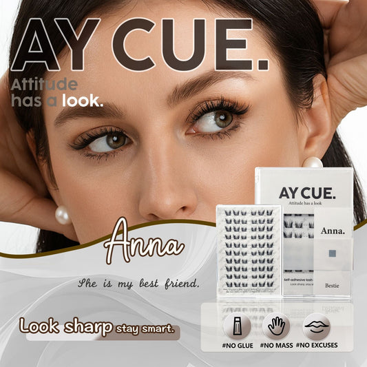 AYCUE #ANNA# Self-adhesive Lash Clusters C Curl 10-14mm 60 Clusters Glue-free Eyelashes Extensions for Natural Look Easy Application Lightweight & Reusable Cosmetic