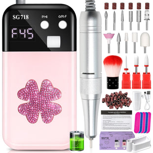 Nail Drill, Portable Electric Nail File 45000RPM, Rechargeable Nail Drill Professional with Bits & Base, for Acrylic Gel Nails, E-File Machine, Manicure Polishing, for Salon Home