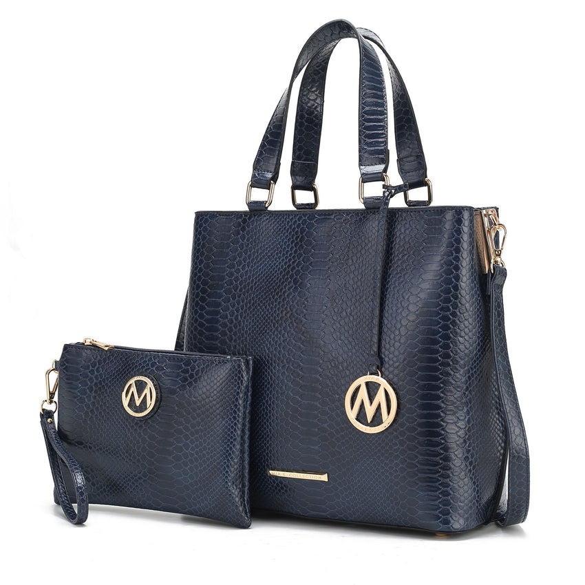 MKF Collection Beryl Snake embossed Vegan Leather Women Tote Bag with Wristlet by Mia k