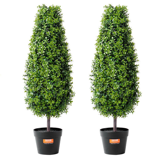 VEVOR Artificial Boxwood Topiary Tree, 36 inch Tall (2 Pieces), Faux Topiary Trees, Green Faux Plant w/ Extra Leaves & Pot & Small Decoration, UV Rated Greenery Set for Home Decor Indoor/Outdoor
