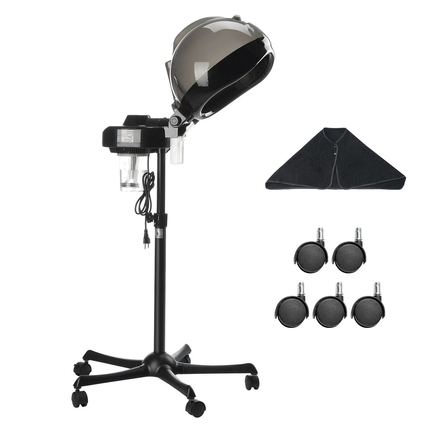 Professional Hair Steamer for Deep Conditioning, 11.81-inch Hooded Ionic Hair Steamer with 2 Modes, Height-Adjustable Standing Hair Steamer with Timer, 5 Wheels (2 Lockable) for Salon Home Spa