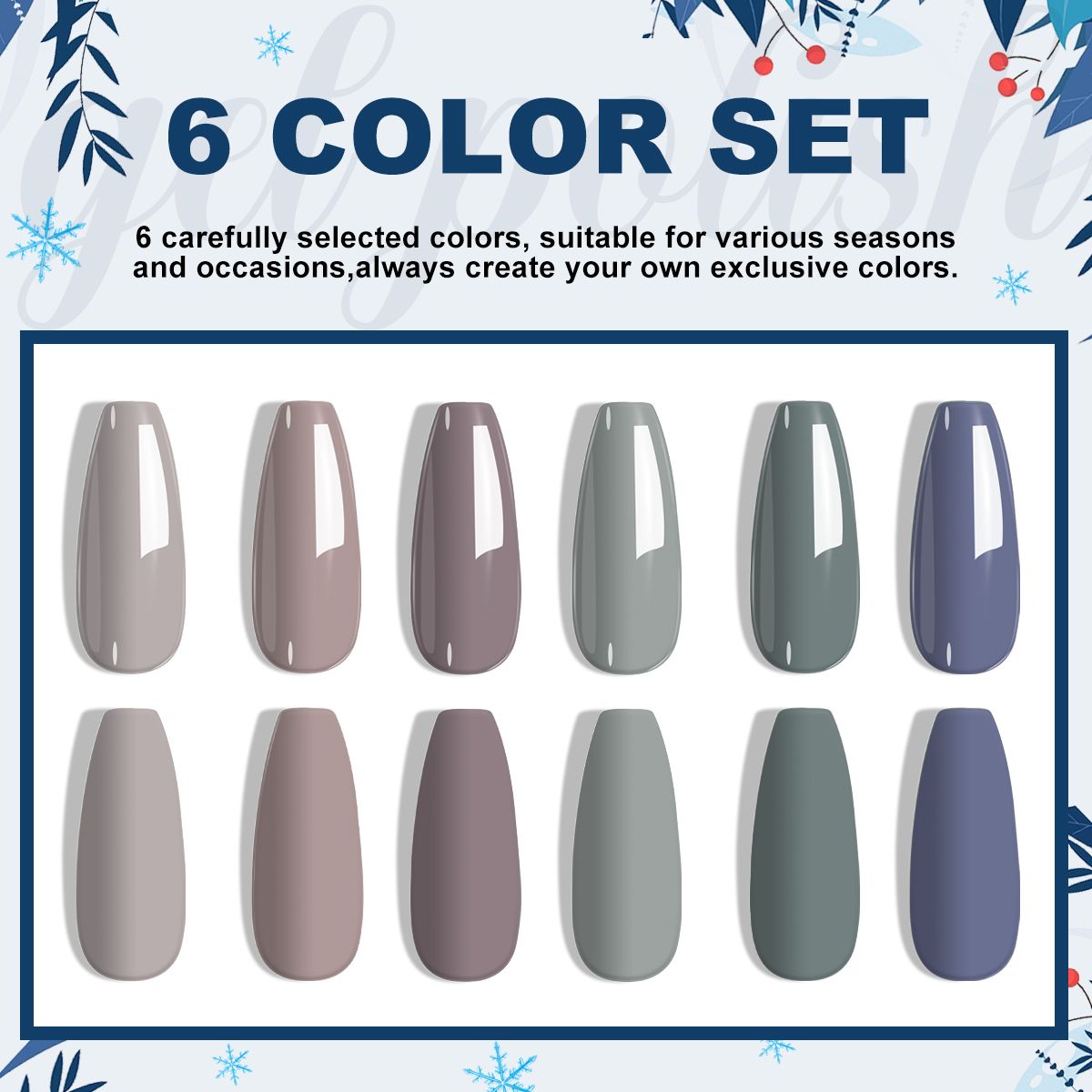 LIMEGIRL 6pcs Gel Polish Set 6 Vibrant Colors UV Gel NailPolish Red Blue Green Hema TMPTA TPO 3-free AllSeasons NailGel for Christmas Gift Women Girls