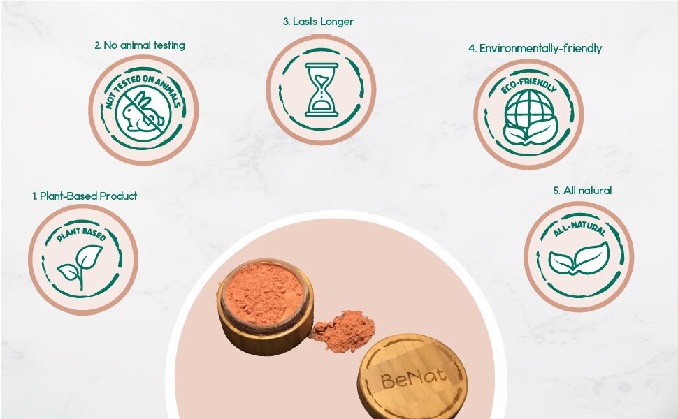 BeNat All-Natural Blush Loose Powder | Reusable Bamboo Container with Refills | Vegan & Lightweight Face Makeup