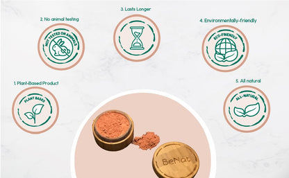 BeNat All-Natural Blush Loose Powder | Reusable Bamboo Container with Refills | Vegan & Lightweight Face Makeup