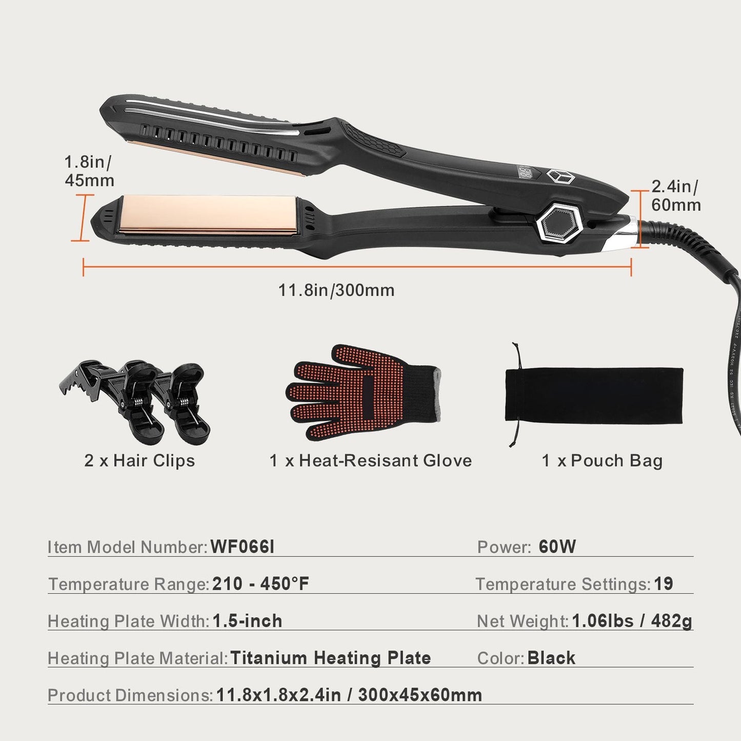 Hair Straightener, 1.5-inch Titanium Flat Iron, Dual Infrared Hair Straightener Flat Iron with LCD Display and 19 Temp Levels - 210 to 450 F, Fast Heating Hair Iron for Salon Home Travel Use