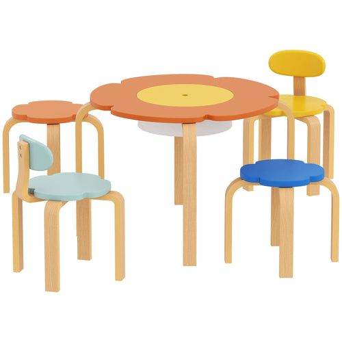 5 Piece Kids Table and Chairs Set, Toddler Table and Chair Set with Built-in Storage, for Nursery, Living Room, Playroom