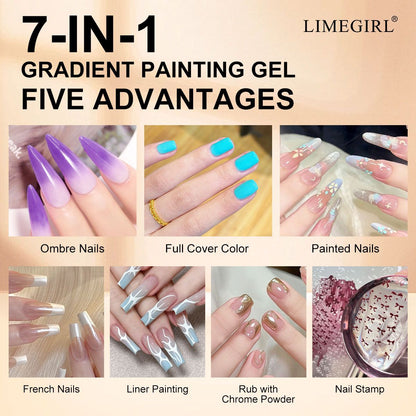 Limegirl Gradient Painting Gel, 9 Bright Colors Ombre GelNail Polish for Pigment Pat Nails Nails French ManicureSoak Off UV Set