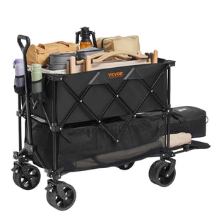 VEVOR Foldable Double Decker Wagon, 400L Collapsible Wagon Cart with All-Terrain Wheels, Heavy Duty Folding Wagon Cart 350-450 lbs Weight Capacity for Camping, Garden, 52" Extra Long Extender