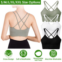 3Packs Women Cross Back Sport Bras Padded Strappy Medium Support Bras