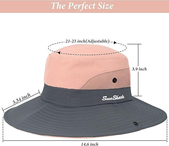 Women's Outdoor UV-Protection-Foldable Sun-Hats Mesh Wide-Brim Beach Fishing Hat with Ponytail-Hole