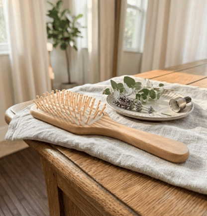 Natural Wooden Detangling Hair Brush - Eco Friendly Bamboo Bristle Paddle Brush for Sensitive Scalp Massage, Anti Static Hair Growth Styling Comb for Women and Men