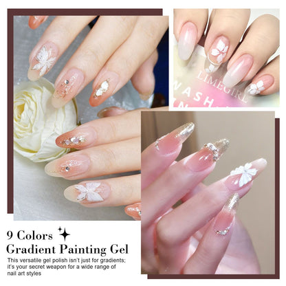 Limegirl Gradient Painting Gel, 9 Bright Colors Ombre GelNail Polish for Pigment Pat Nails Nails French ManicureSoak Off UV Set