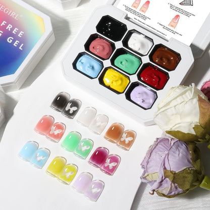 Limegirl Gradient Painting Gel, 9 Bright Colors Ombre GelNail Polish for Pigment Pat Nails Nails French ManicureSoak Off UV Set
