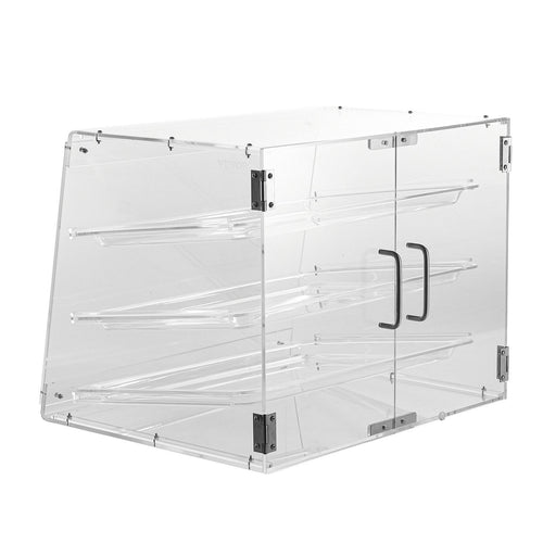VEVOR Pastry Display Case, 3-Tier Commercial Countertop Bakery Display Case, Acrylic Display Box with Rear Door Access & Removable Shelves, Keep Fresh for Donut Bagels Cake Cookie, 20.7"x17"x16.3"