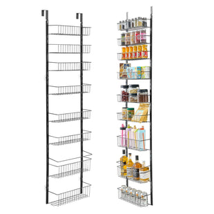 VEVOR Over the Door Pantry Organizer, 9-Tier Pantry Organization and Storage, Heavy-Duty Steel Hanging Spice Rack, Adjustable Wall Seasoning Shelves, for Home Kitchen Laundry Room Bathroom, Black