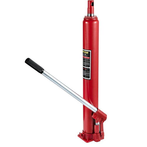 VEVOR Hydraulic Long Ram Jack, 4 Tons/8818 lbs Capacity, with Single Piston Pump and Flat Base, Manual Cherry Picker with Handle, for Garage/Shop Cranes, Engine Lift Hoist, Red
