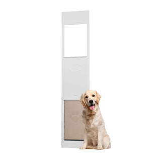 VEVOR Dog Door for Sliding Glass Door, 75 7/8"-80 11/16" Adjustable Height Doggy Door for Sliding Doors, Aluminum Frame Tempered Glass Pet Door with Hinge Structure Flap and Lock for Large-Sized Dogs