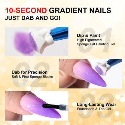 Limegirl Gradient Painting Gel, 9 Bright Colors Ombre GelNail Polish for Pigment Pat Nails Nails French ManicureSoak Off UV Set