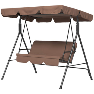 3-Seat Patio Swing Chair with Cushion and Adjustable Canopy Brown for Outdoor Garden