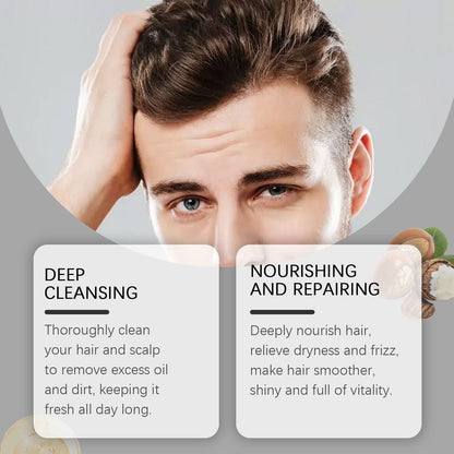 Men Curly Coily Hair Shampoo & Conditioner Set, Frizz Tamer Ultra Nourishing Hair Care Kit with Macadamia Shea Butter Coconut Oil, Deep Moisturizing Strengthen Dry Frizzy Wavy Hair, 237ml*2 Citrus Sce