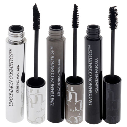 Best Of Lashes Mascara Collection Set by Uncommon Cosmetics for Women - 3 Pc 0.27oz Lengthening Mascara, 0.27oz Volumizing Mascara, 0.27oz Curling Mascara