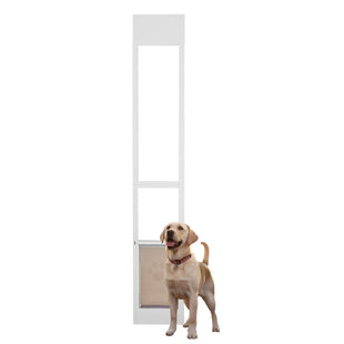 VEVOR Dog Door for Sliding Glass Door, 75 7/8"-80 11/16" Adjustable Height Doggy Door for Sliding Doors, Aluminum Frame Tempered Glass Pet Door with Hinge Structure Flap and Lock for Medium-Sized Dogs