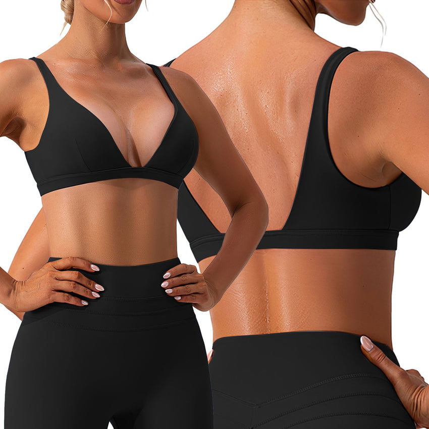 1Pc/3Pcs Women Deep V-Neck Sports Bras U-Shaped Back Sport Bras Padded Strappy Crop Open Back Low Impact Bras Sexy Fitness Tank Tops with Removable Pads for Gym Yoga Workout Running