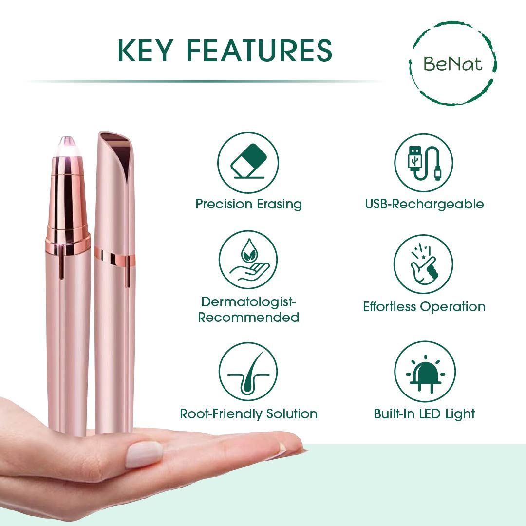 Rechargeable Eyebrow Hair Remover - Painless USB Electric Trimmer with LED Light