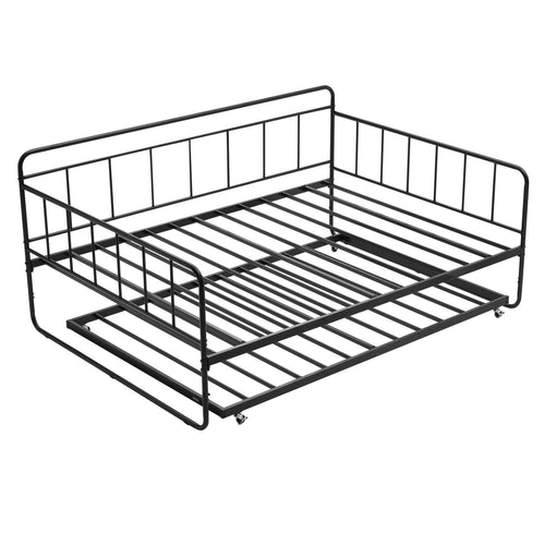 VEVOR Full Size Daybed Frame, Day Bed with Trundle, Heavy Duty Metal Platform Bed Frame, Full Daybed with Metal Slats Support for Living Room, Bedroom, Guest Room, Easy Assembly, Black