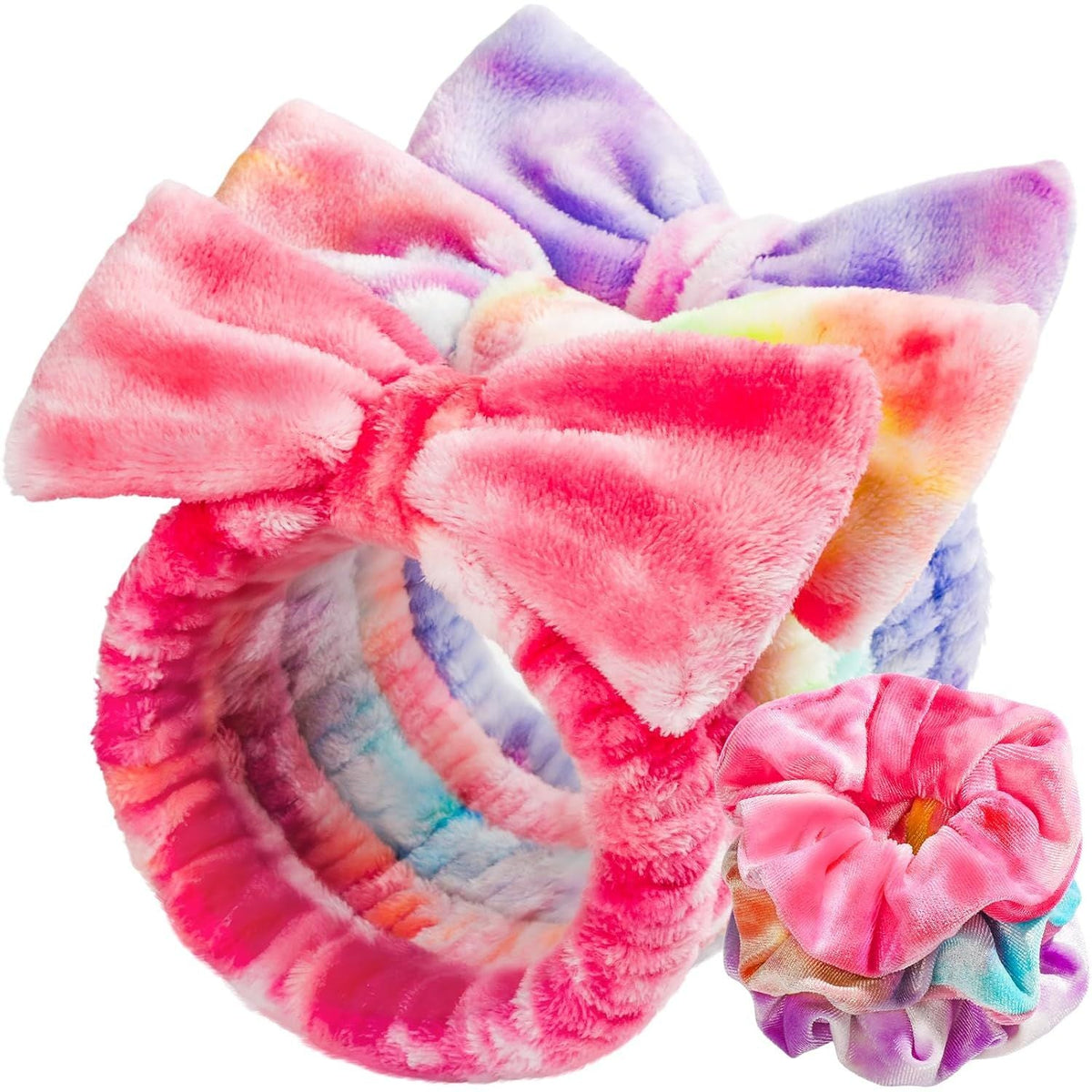 Spa Headband, 6pcs Makeup Headbands and Hair Scrunchies, Bow Skin Care Headband for Washing Face for Teen Girls Women, Easter Basket Valentines Gifts for Girls, Black & White & Gray
