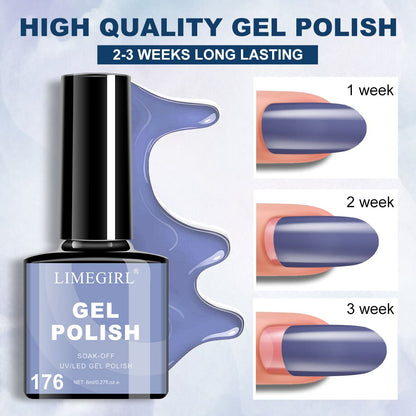 LIMEGIRL 6pcs Gel Polish Set 6 Vibrant Colors UV Gel NailPolish Red Blue Green Hema TMPTA TPO 3-free AllSeasons NailGel for Christmas Gift Women Girls